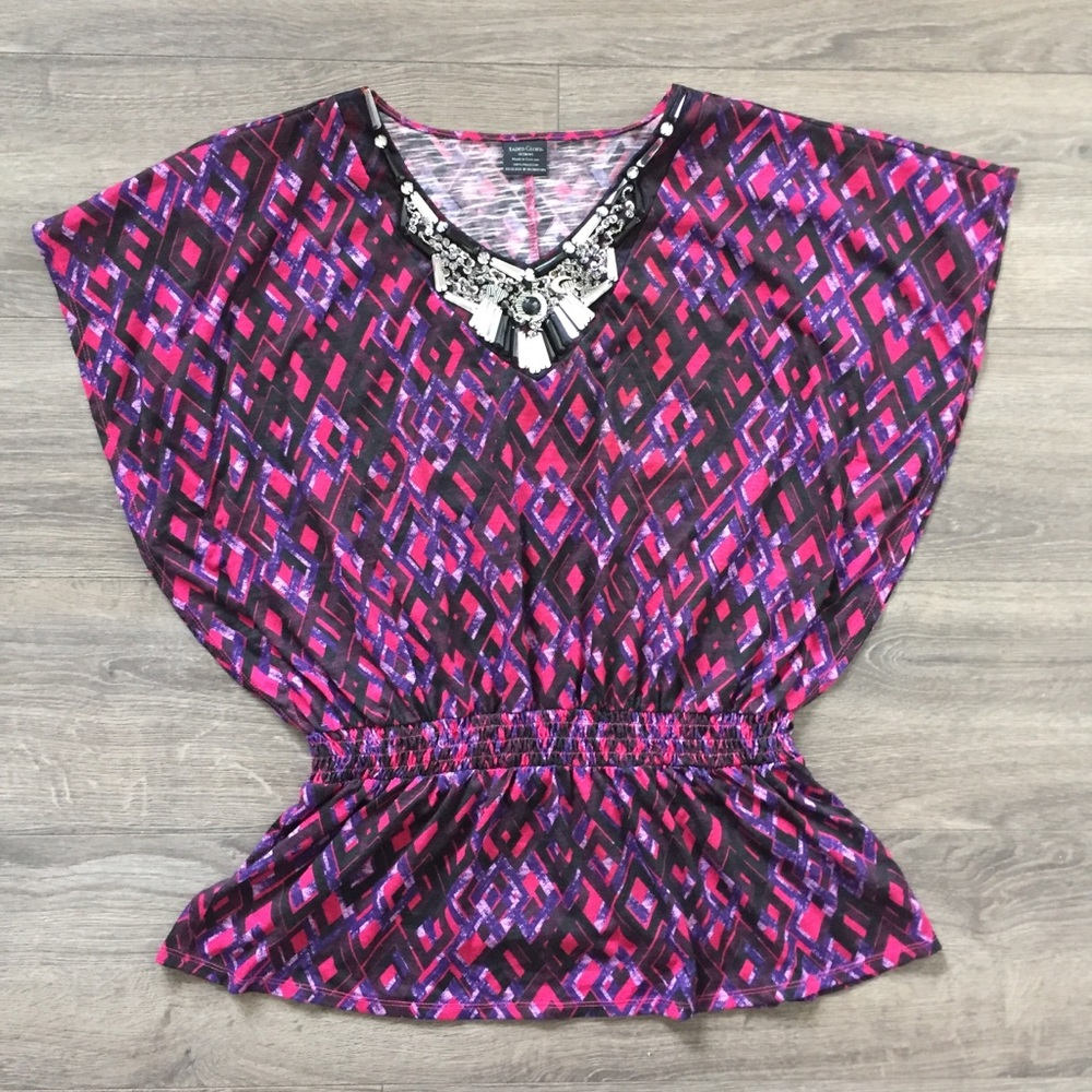 Faded Glory Geometric Embellished Short Sleeve Top Women's Size 1X